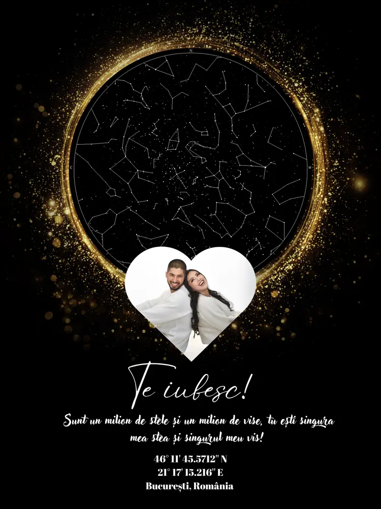 Tablou Harta Stelelor Cu Poza Inima - Tablouri personalizate Giftoon Tablou Harta Stelelor Cu Poza Inima